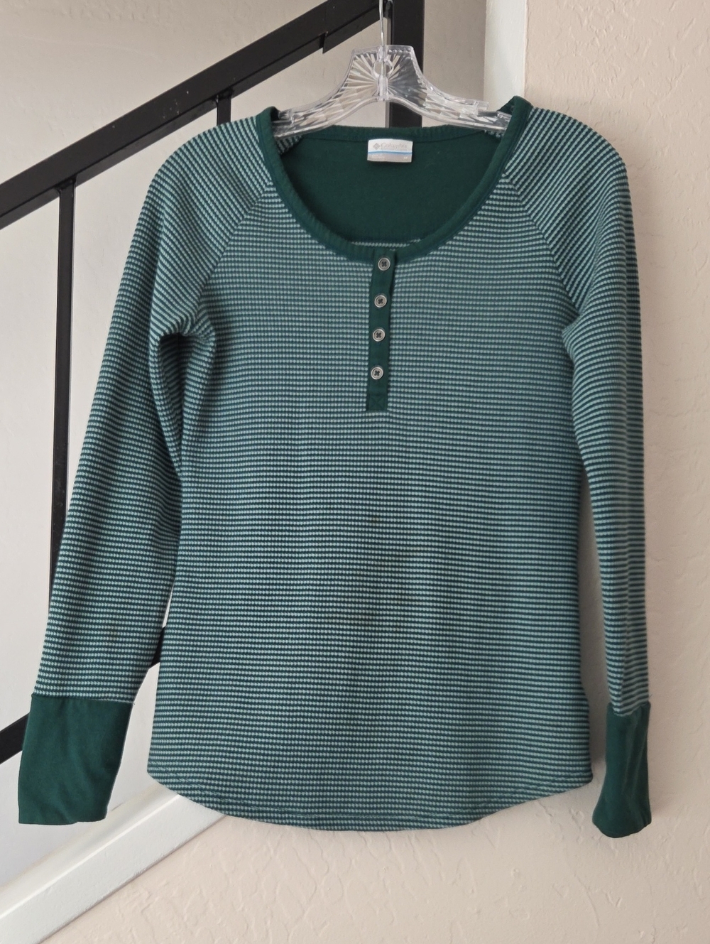 Women's Forest Green Striped Henley Tee Size M